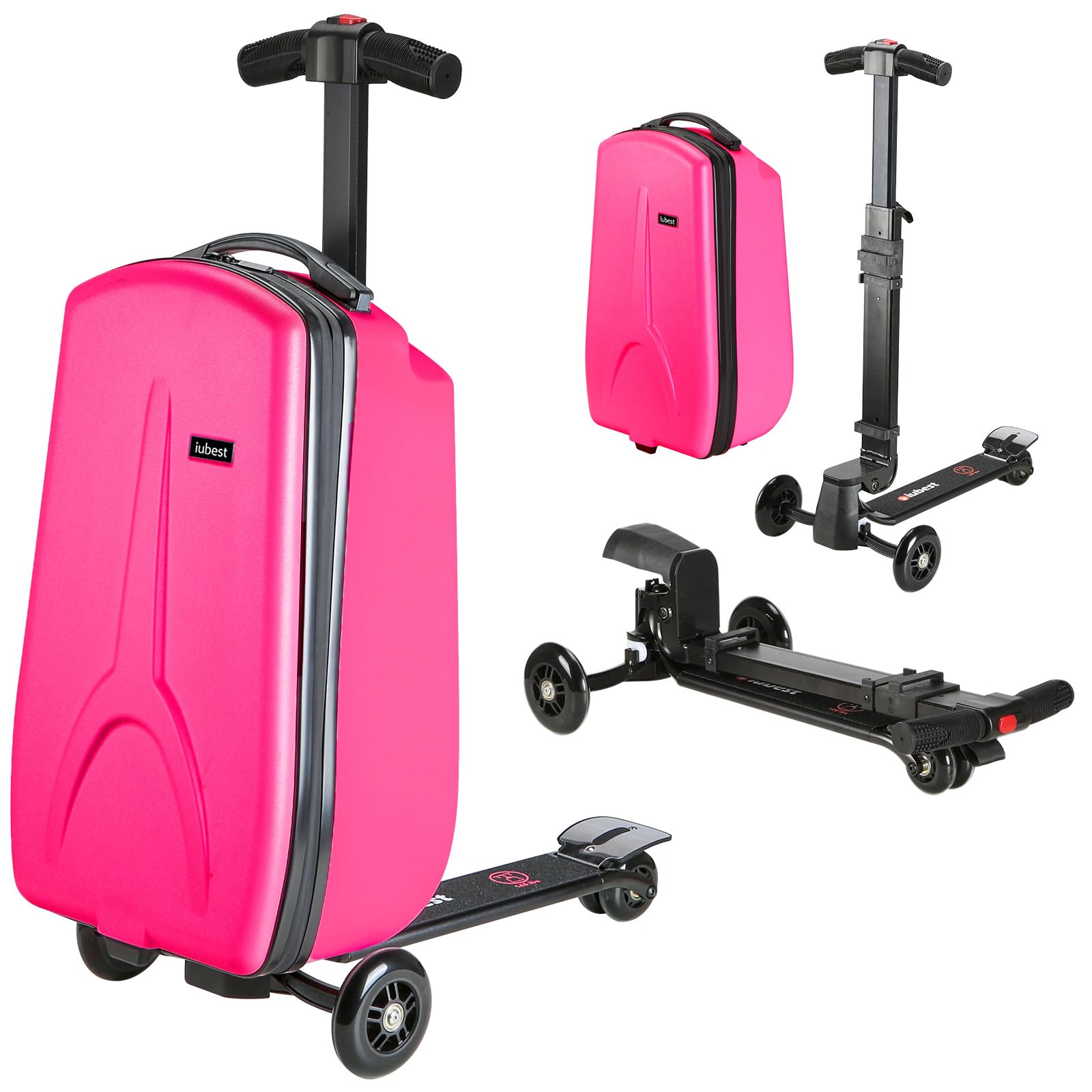 stuffserv Scooter Luggage for Kids Scooter Suitcase for Ages 4-12, 4 in 1 Kids Luggage Boarding Suitcase Detachable & Foldable Scooter Travel Trolley Ride On Luggage, Rose Pink, Medium, Scooter Suitcase for 4-picture-18