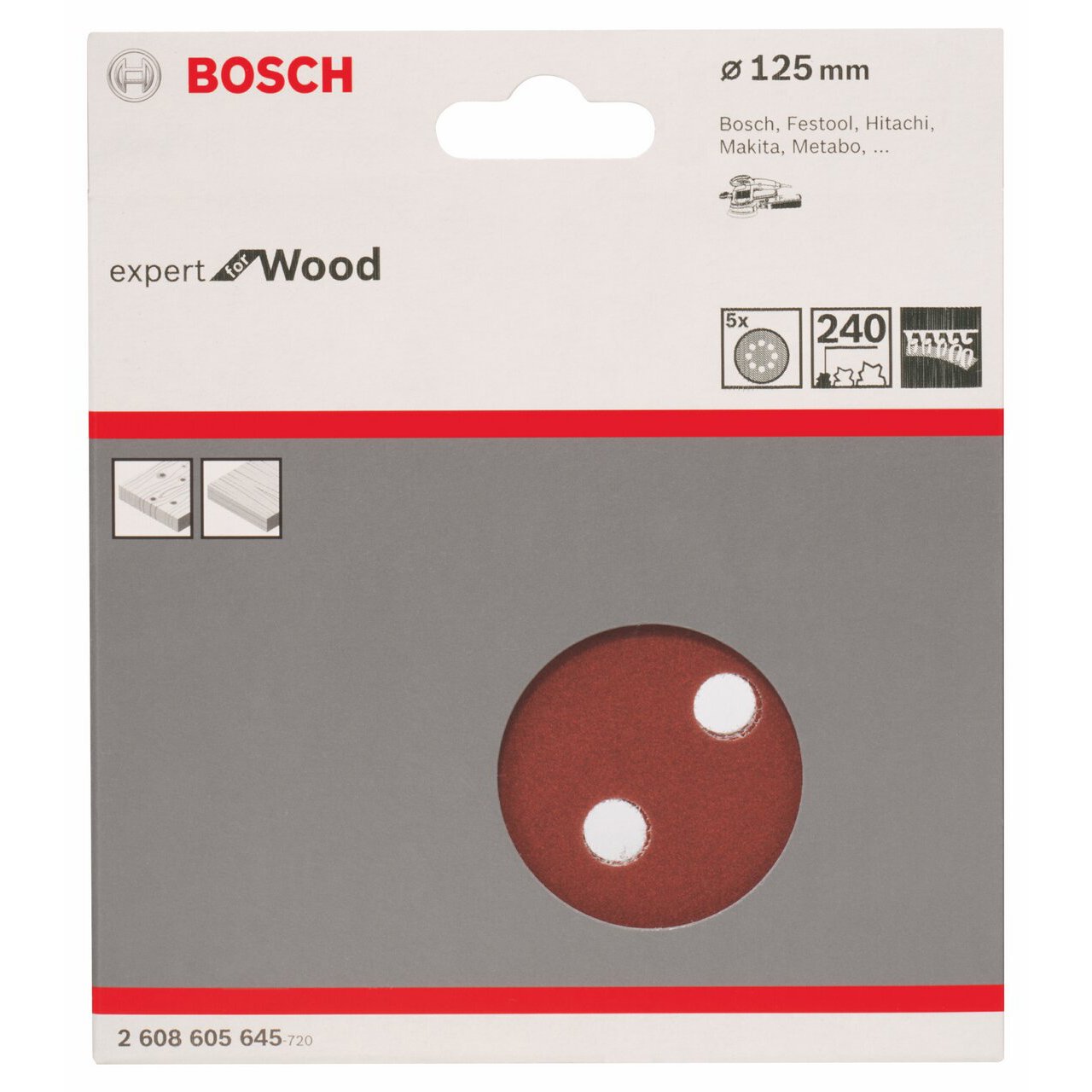 Bosch Accessories Bosch Professional arkusz szlifierski do szlifierki mimośrodowej do drewna i farby (5 sztuk, Ø 125 mm, ziarnistość 240, C430)