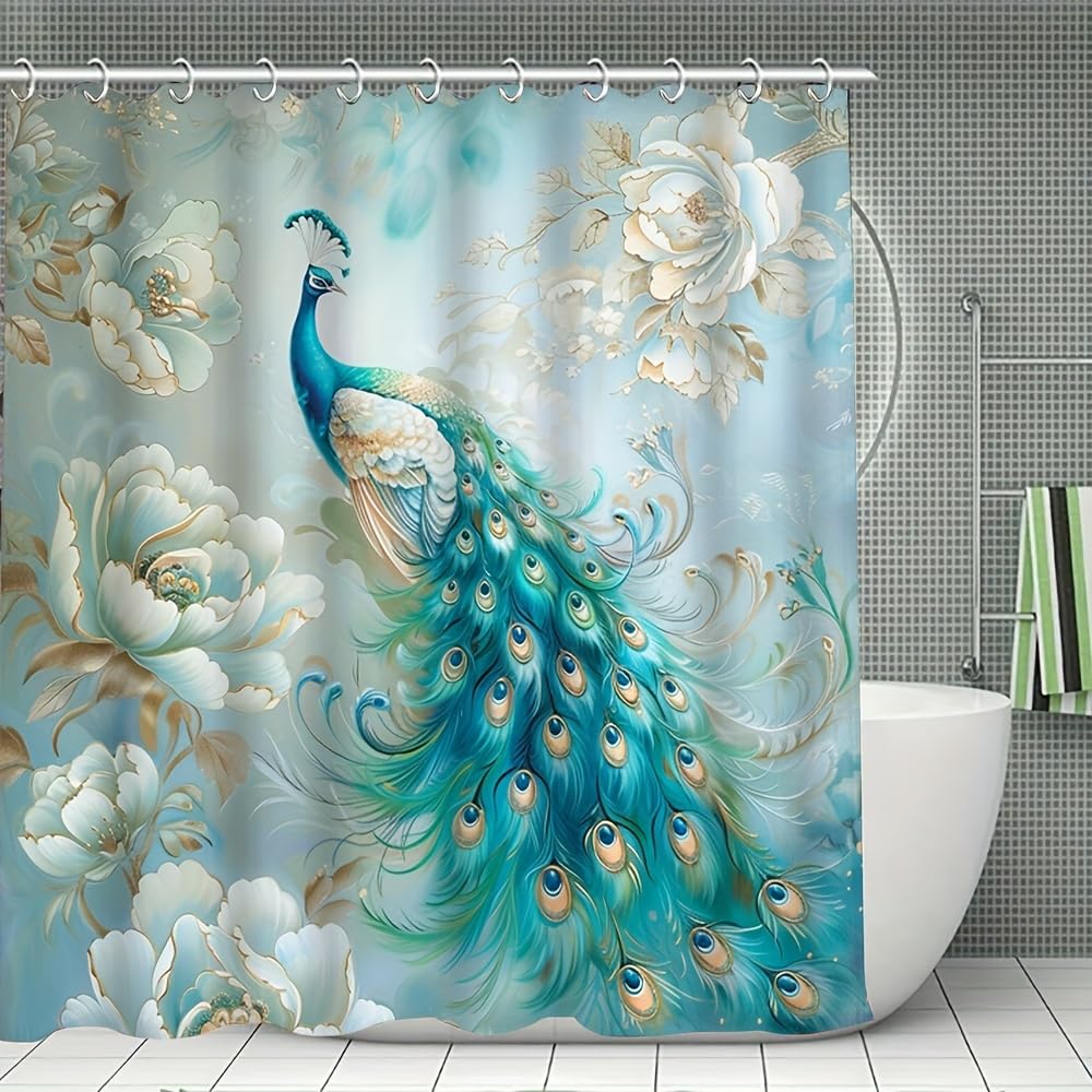 GLWDMB 1 Piece 180x180CM Elegant Peacock Printed Shower Curtain With Hook, Polyester, for Windows And Walls, Bathtub, Bathroom, Machine Washable, All Season Universal