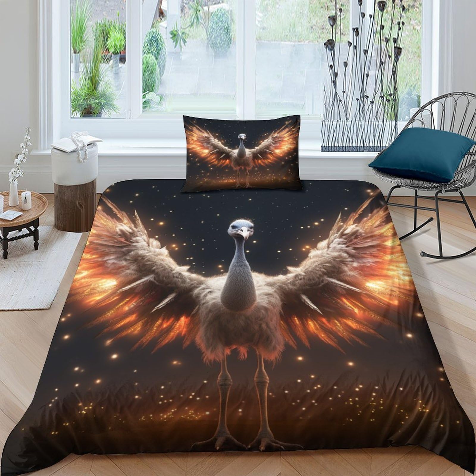 Housse de couette 3D cigogne 135x200 parure de lit respirante 3 pièces
