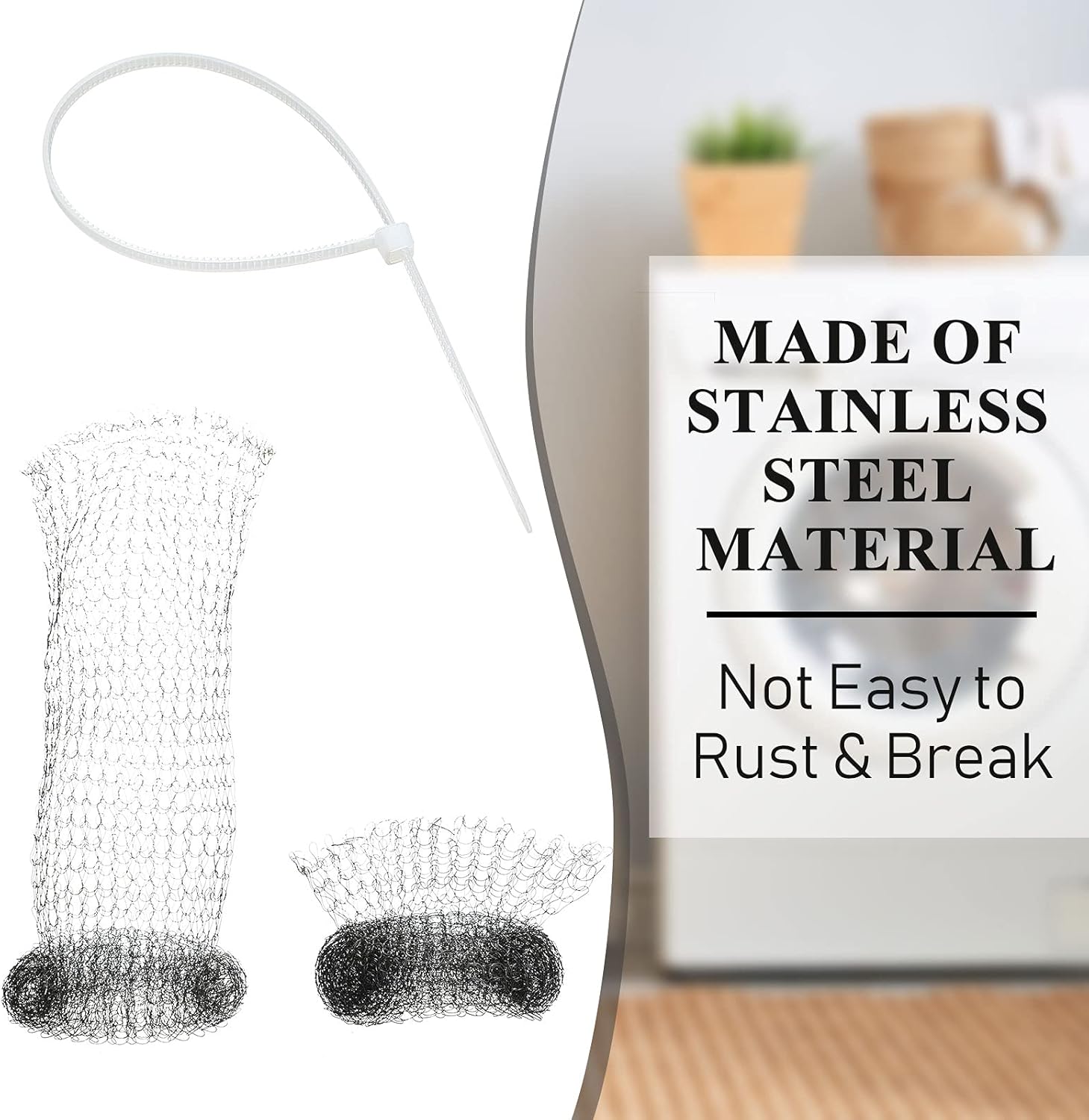 60 Pieces Washing Machine Lint Traps with 60 Cable Ties, Rust-Proof Stainless Steel Lint Traps Laundry Mesh Hose Filter Screen Catcher for Washing Machine Discharge Hoses