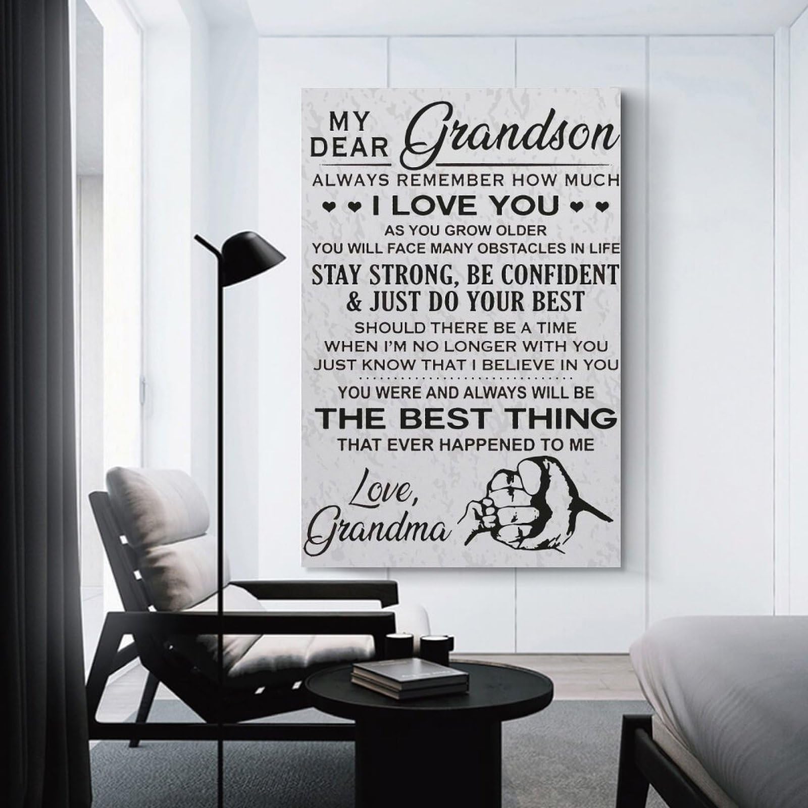 Junmoney My Dear Grandson Grandma Room Decor Wall Art, 24x36inch(60x90cm), for Living Room, Lounge Or Sitting Room, A Home Accent with Warm Character