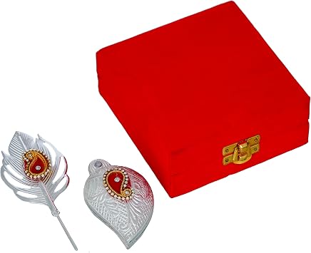 Webelkart Art Deco Silver Roli Chawal Box with Leaf Motif – Red Velvet Interior – Kumkum, Chandan, Haldi, Sindoor – Puja & Festival Gift