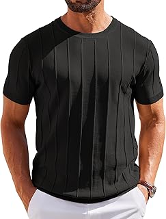 Men's T- Shirts Short Sleeve Knit Sweater Shirt Casual Crewneck Ribbed P...