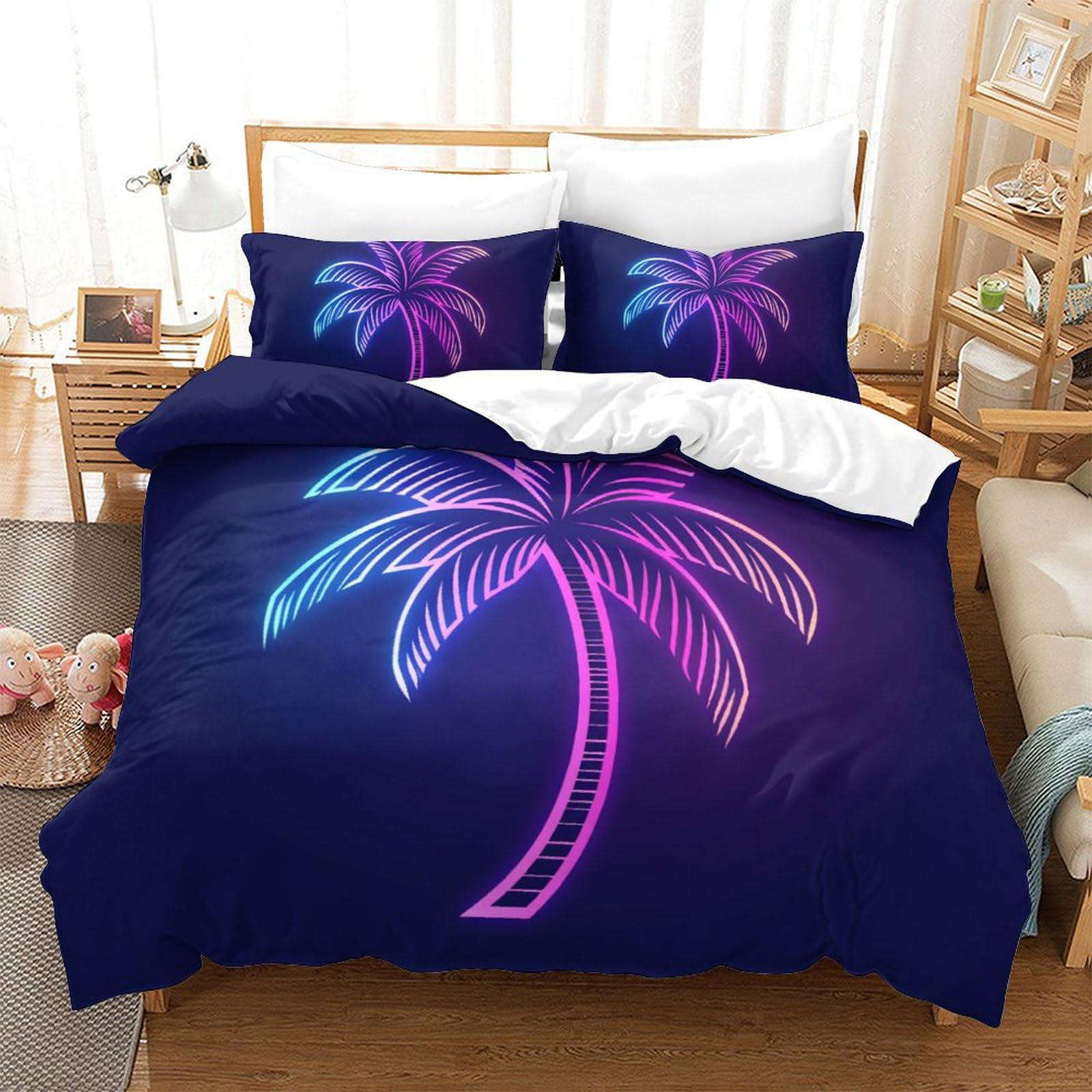 Housse de couette 220 x 240 cm anti-plis en microfibre douce motif exotique