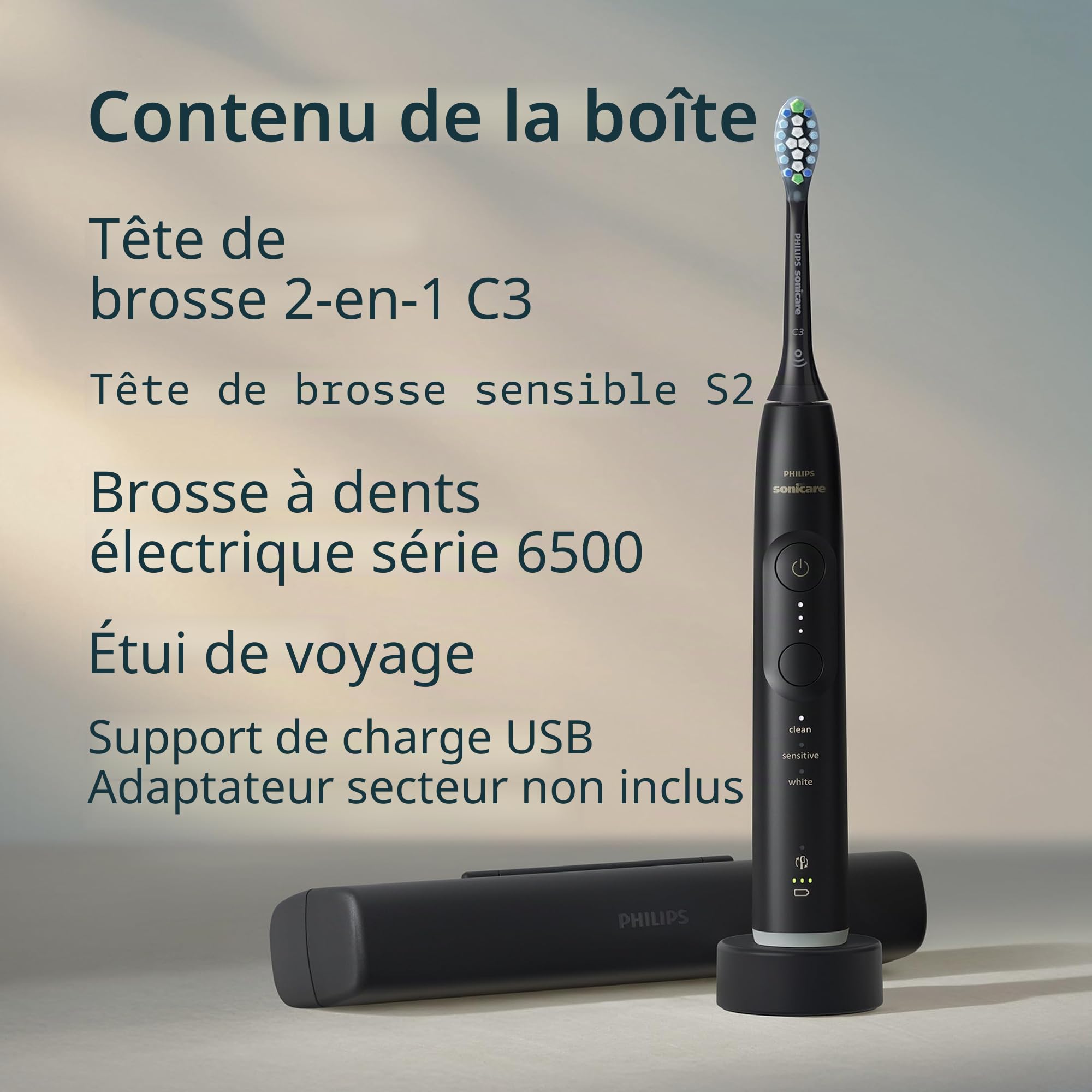 Philips Sonicare Brosse à dents électrique série 6500 - Technologie Sonicare nouvelle génération, capteur de pression, 9 réglages de brossage, SmarTimer, BrushPacer, autonomie de 21 jours, étui de