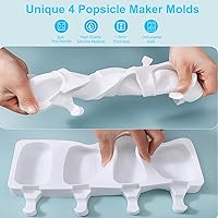 Vista 4 de 2 moldes para paletas, moldes de silicona grandes de 4 cavidades para tartas, moldes de helado para paletas de bricolaje con 100 palos de madera