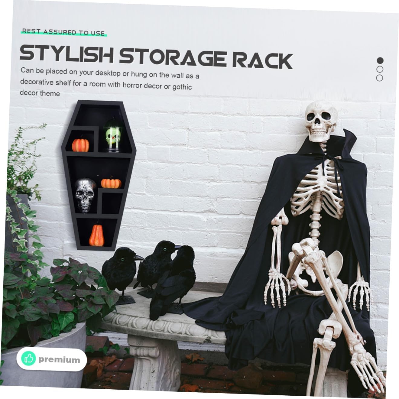 Halloween Coffin Storage Rack Gothic Coffin Organizer for Spooky Decor for Haunted House Parties and Accents