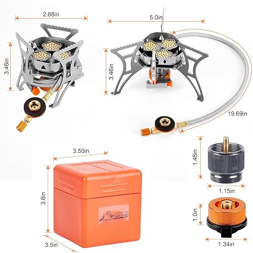 Miniatura 6 de WADEO Estufa de camping resistente al viento de 6800 W, estufa de mochilero con encendido piezoeléctrico y adaptadores de recipiente de combustible,