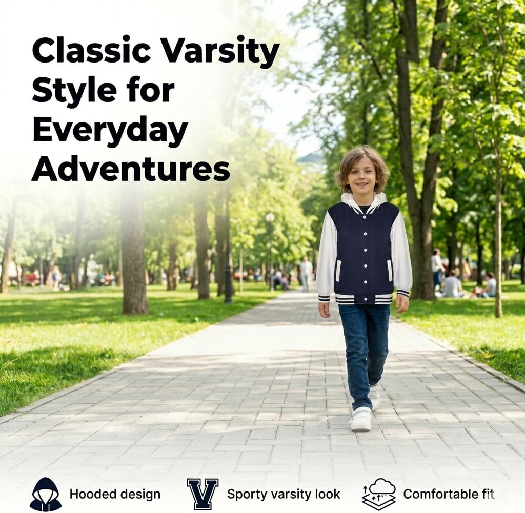 A2Z 4 Kids Girls Boys B.B Hooded Plain Jacket Baseball Style Lightweight Comfortable Coat For Childrens New Age 2-13 Years