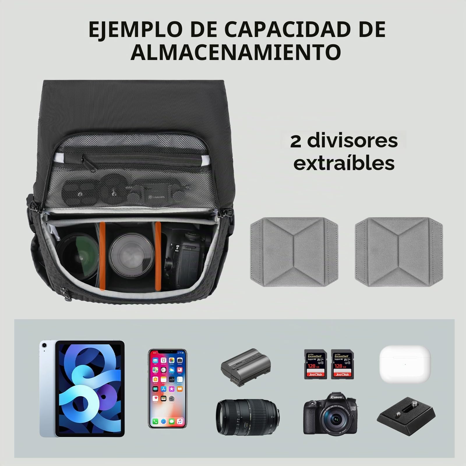 TARION Bolso Bandolera Fotográfico 7L - Cinturón Ajustable con 2 Divisores Desmontables Compartimento Rápido para Cámaras DSLR/SLR y Funda Tablet 12" Thorner