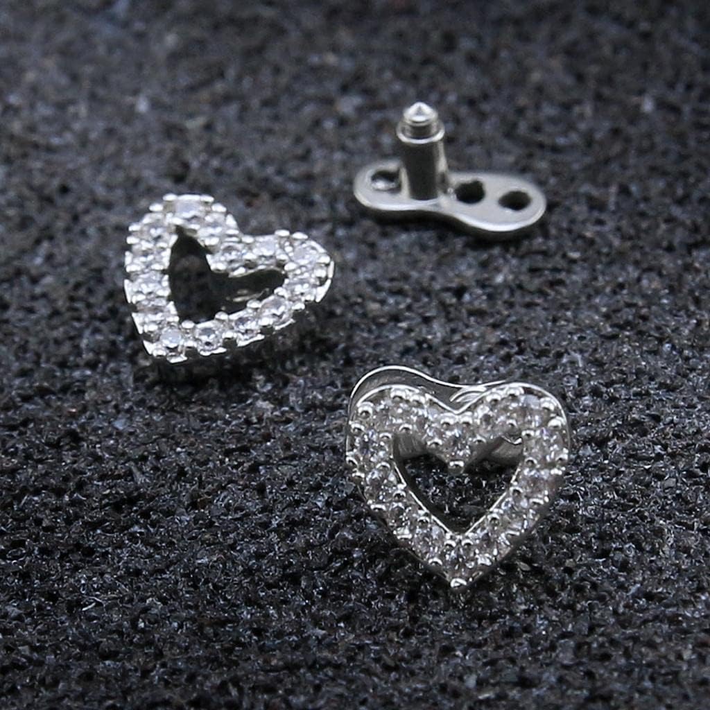 2pcs Dermal Tops and Base Stainless Steel Jewelry, Heart 1 - Image 3