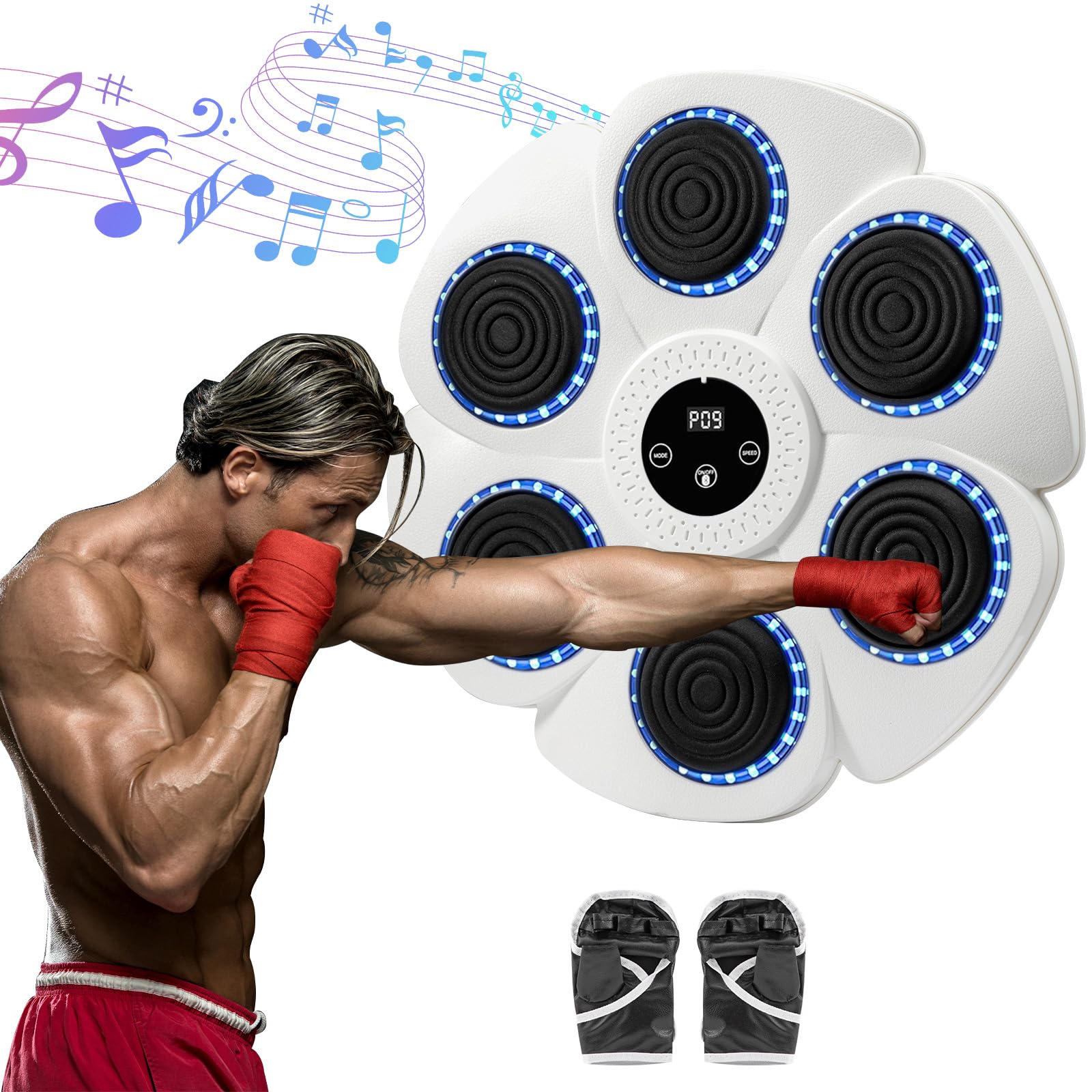Trintion Music Boxing Machine - Wandmontage, Bluetooth, 9 Geschwindigkeitsmodi, inkl. Boxhandschuhe - Fitnessgerät für Kinder und Erwachsene