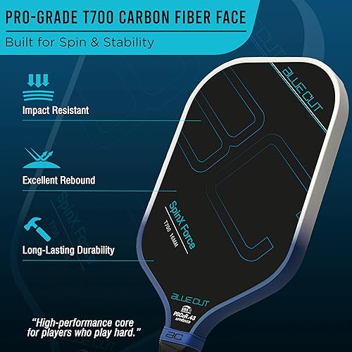 Miniatura 3 de Blue Cut Pickleball Paddle  USAPA Approved Pickleball Paddles Racket with T700 Carbon Fiber, 16mm Honeycomb Core, Spin Surface, Pro Power Speed &