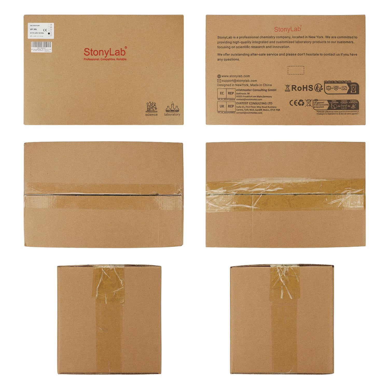 stonylab Pompe à vide à membrane, pompe à vide compacte sans huile avec débit de pompage de 30 L/min pour les travaux de laboratoire de distillation et de filtration, 110-220 V