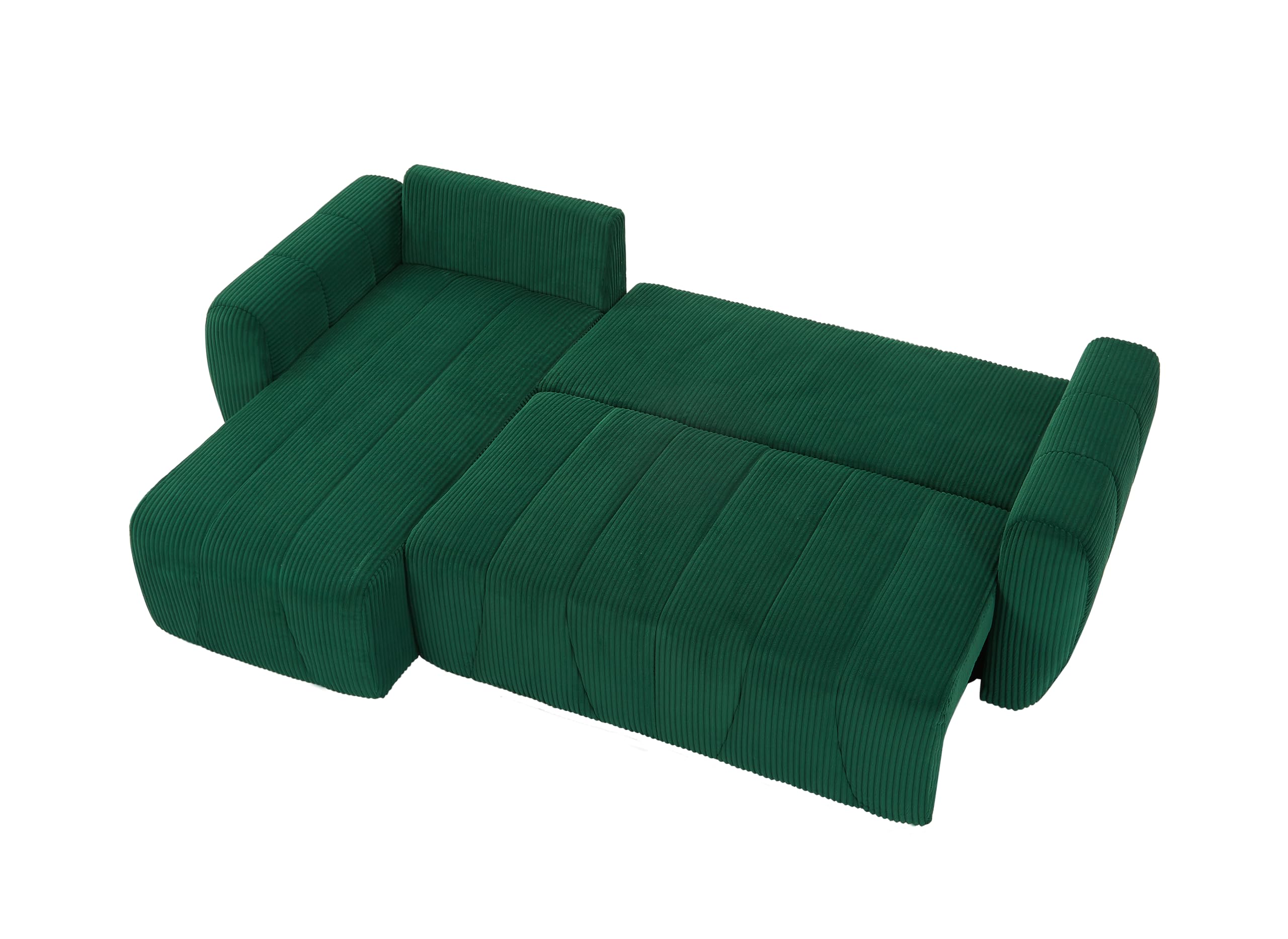 105.2" Oversized Sleeper Sofa Couch with Pullout Bed, Cloud Corduroy sofa sleeper couch with Reversible Chaise, 3 Seater Convertible Sofa Bed, L Shape Sleeper Couch for Living Room (Dark Green)