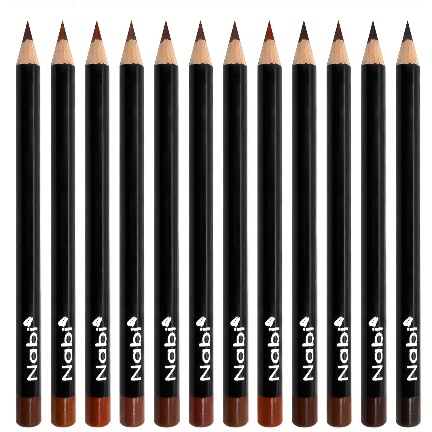 Nabi 12-Piece Brown Lip Liner Pencil Set - Assorted Brown Tones | Long-Lasting Creamy Formula | Lip Makeup Kit for Women Brown 1 Count (Pack of 12)