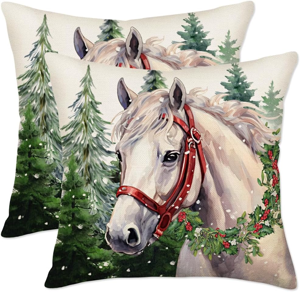 Doitely White Horse Throw Pillow Covers 18"x18" Set of 2