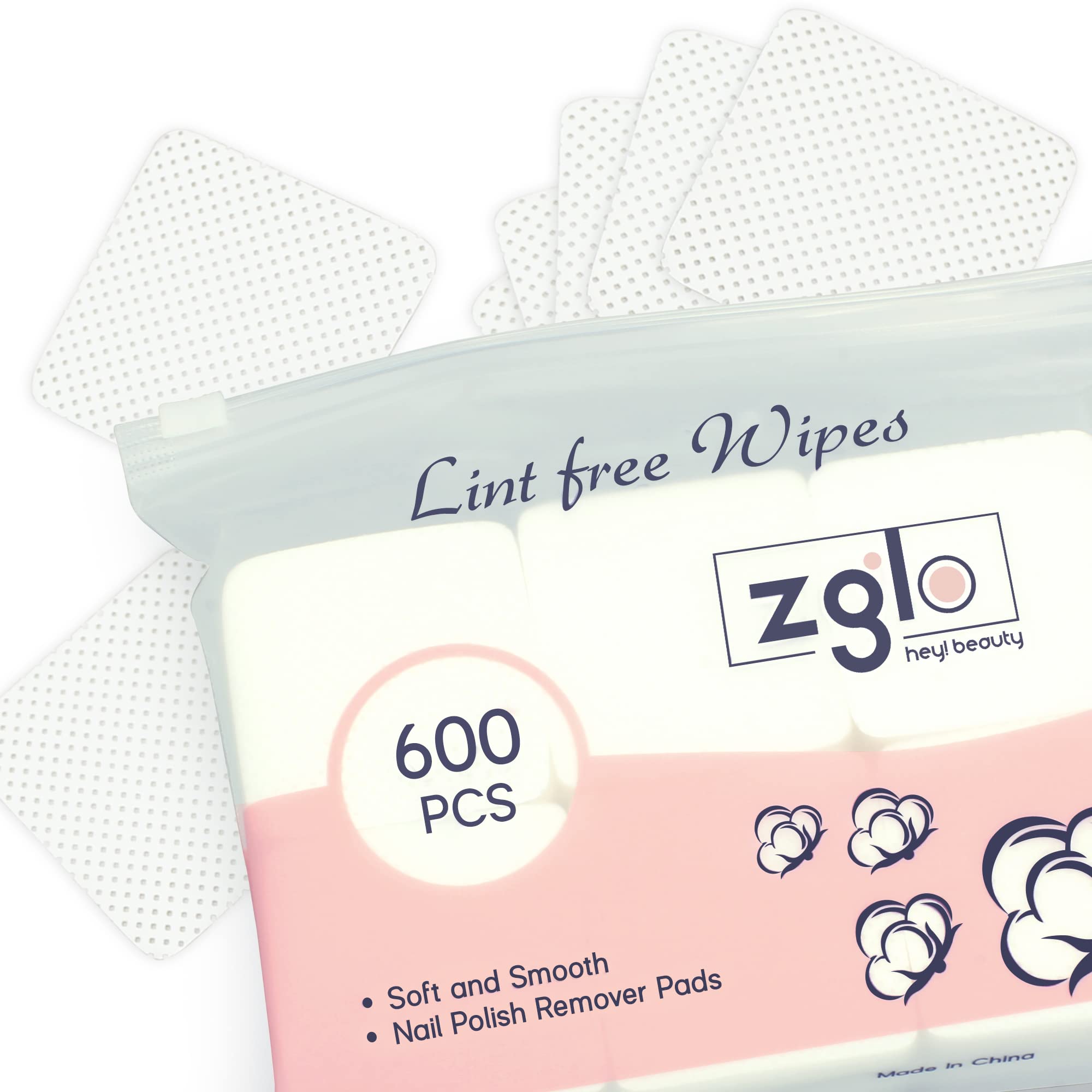 Zglo Lint Free Wipes for Nails - 600 Pcs Melt Blown Soft & Thick Super Absorbent Gel Nail Wipes with Zip Lock Bag for Manicure Pedicure at Home or Salon without Tear & Shear