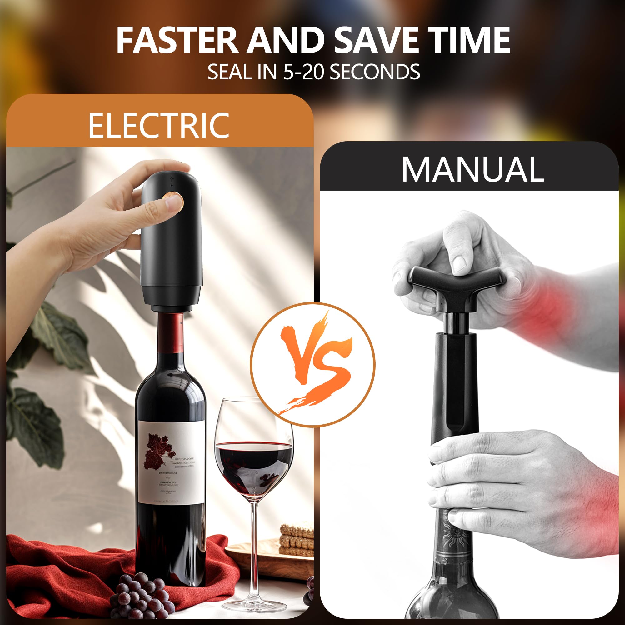 Bomba eléctrica de ahorro de vino con 4 tapones de vacío reutilizables, tapón automático de botella de aire de vino, sellador de botellas recargable mantiene el vino fresco, regalos para los