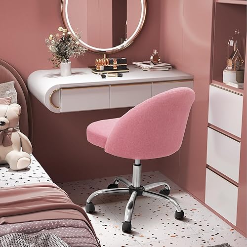 Miniatura 2 de JUMMICO Silla de escritorio para oficina en casa, silla de tocador, tapizada, ajustable, con respaldo medio, giratoria, sin brazos, sillas de