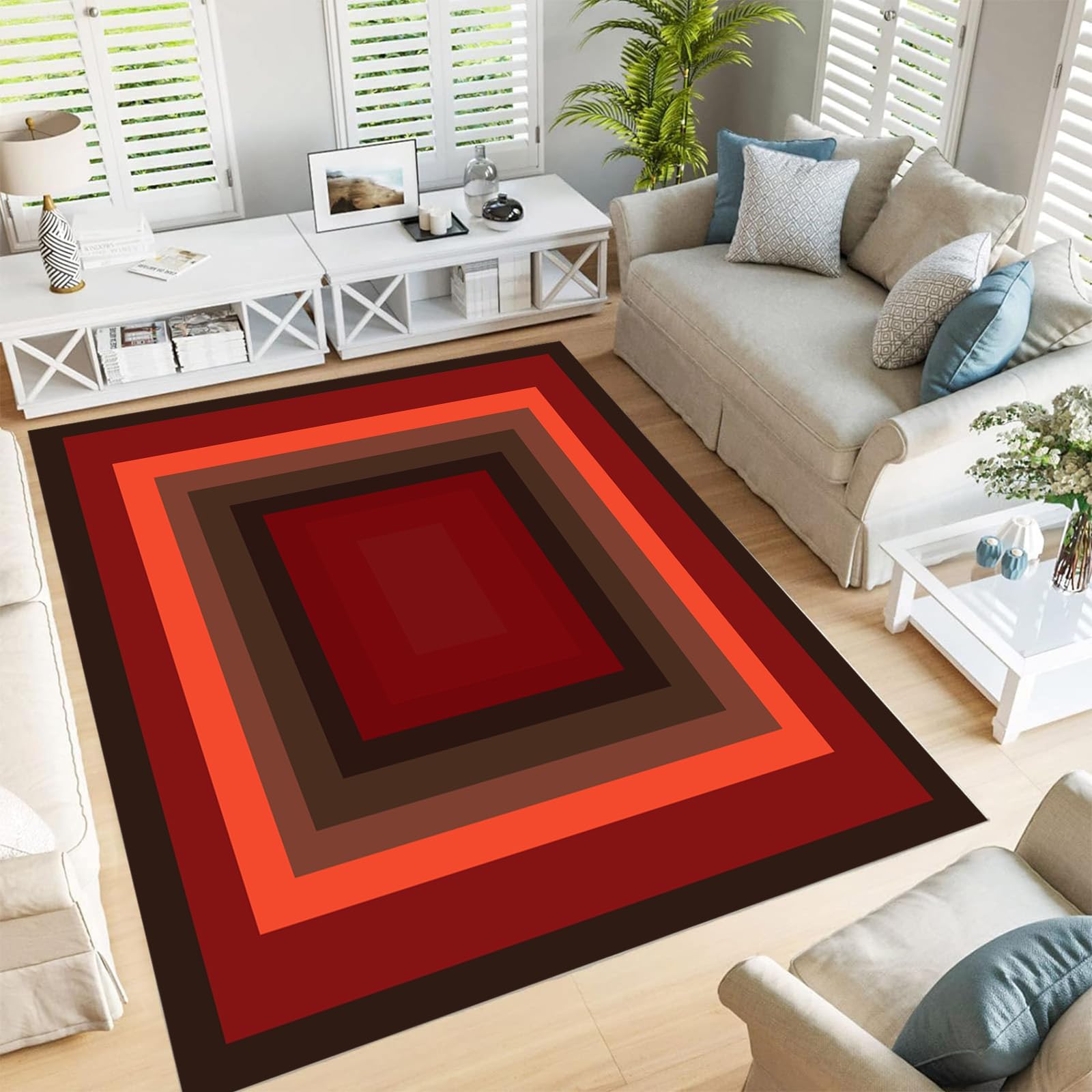 Tapis de salon brun foncé idéal pour réchauffer une grande chambre