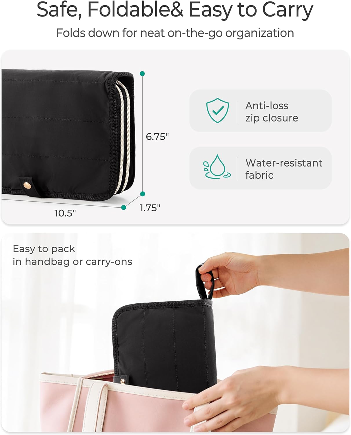 Travel Jewelry Case Organizer with Zipper, Foldable Jewelry Bag for Earrings, Rings, Necklaces, Bracelets, Brooches, Black - Image 4