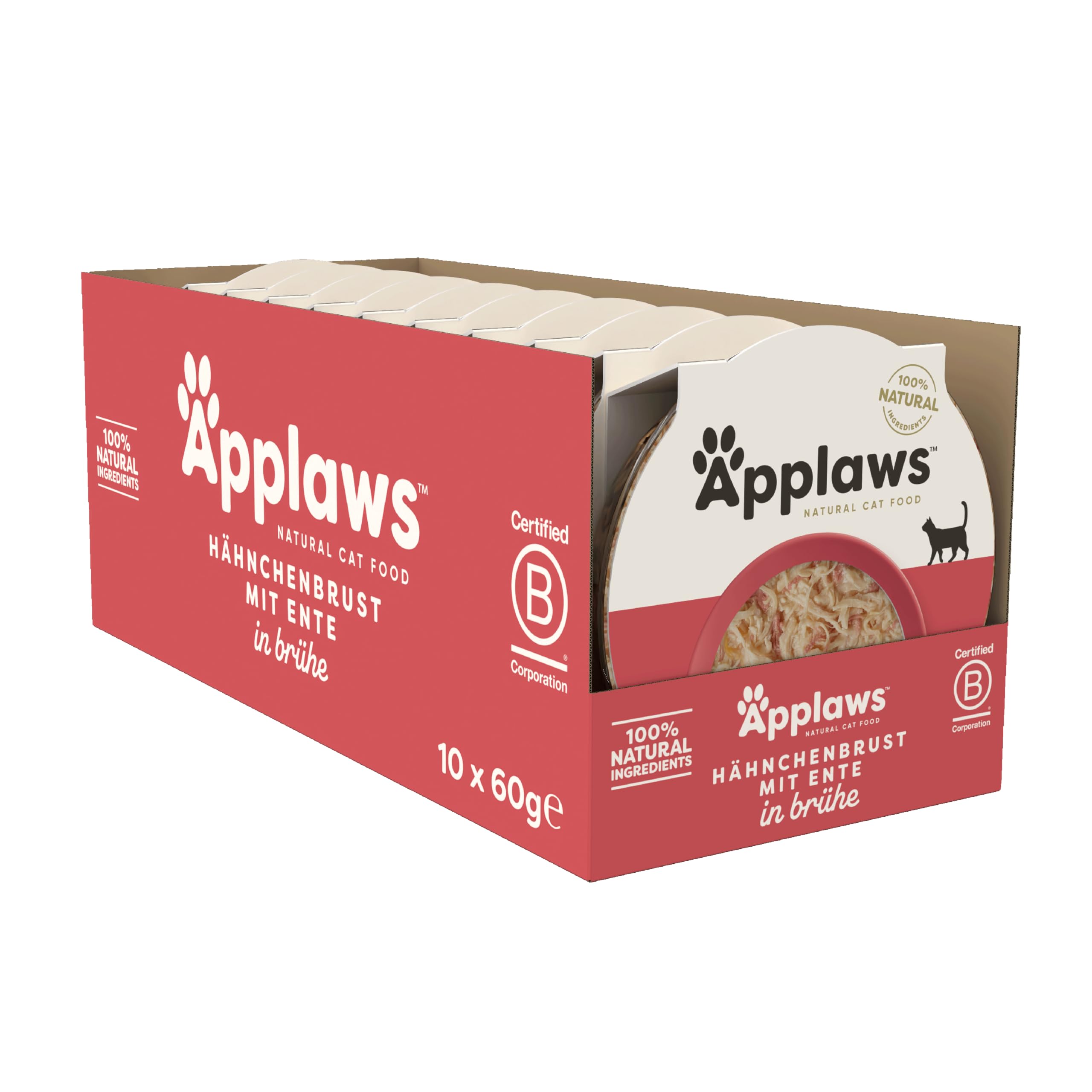 Applaws 100% Natürliches Katzennassfutter, Hühnerbrust mit Ente im Brühe-Topf, 60g (10er Pack)
