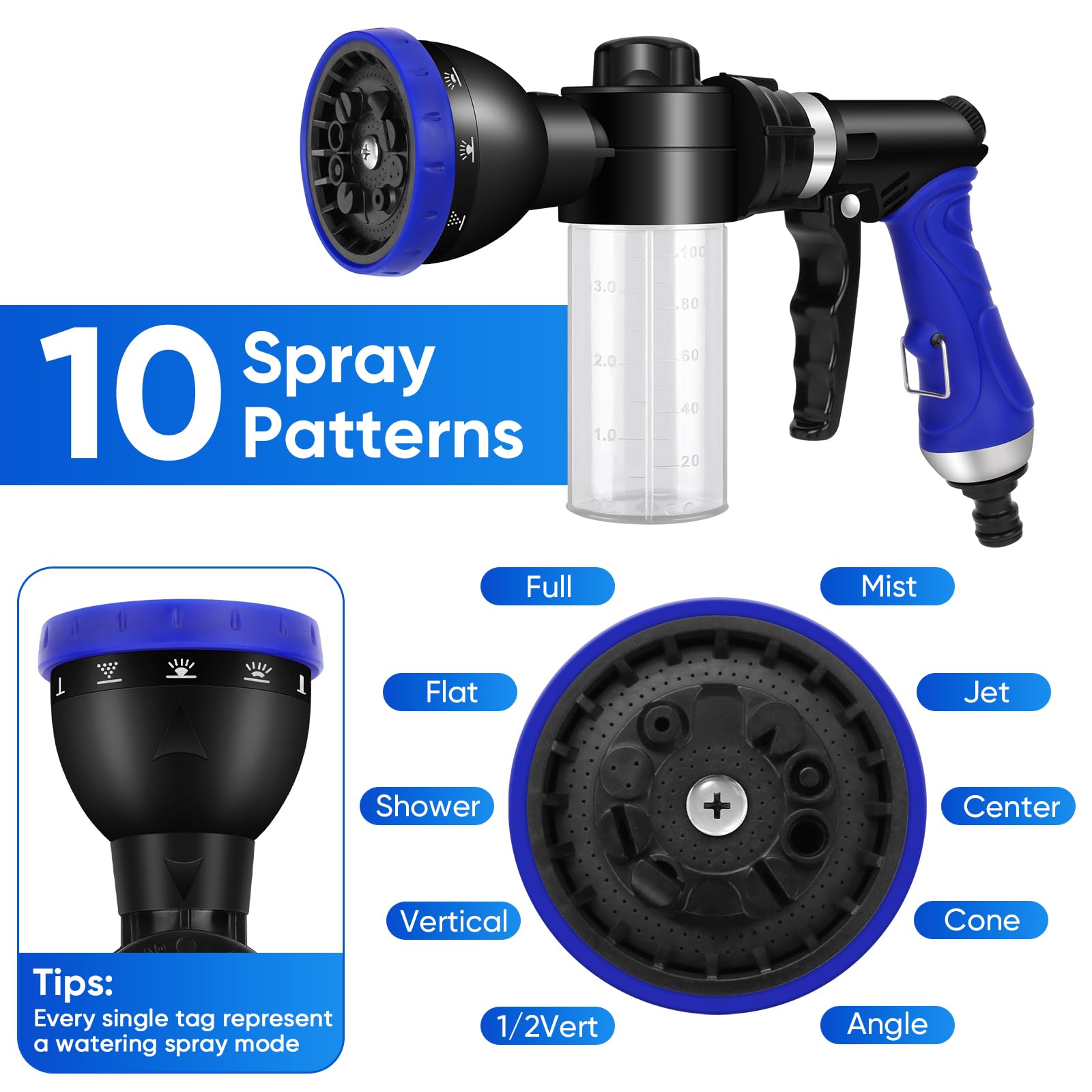 Pet Bathing Sprayer Kit,10 Spray Patterns, Adjustable Hose Wash Sprayer with 4 to 8 Bars Foam Blaster,Suitable for Pet Washing, Car Cleaning and Garden Use with 1/2” Quick Connector - image 3