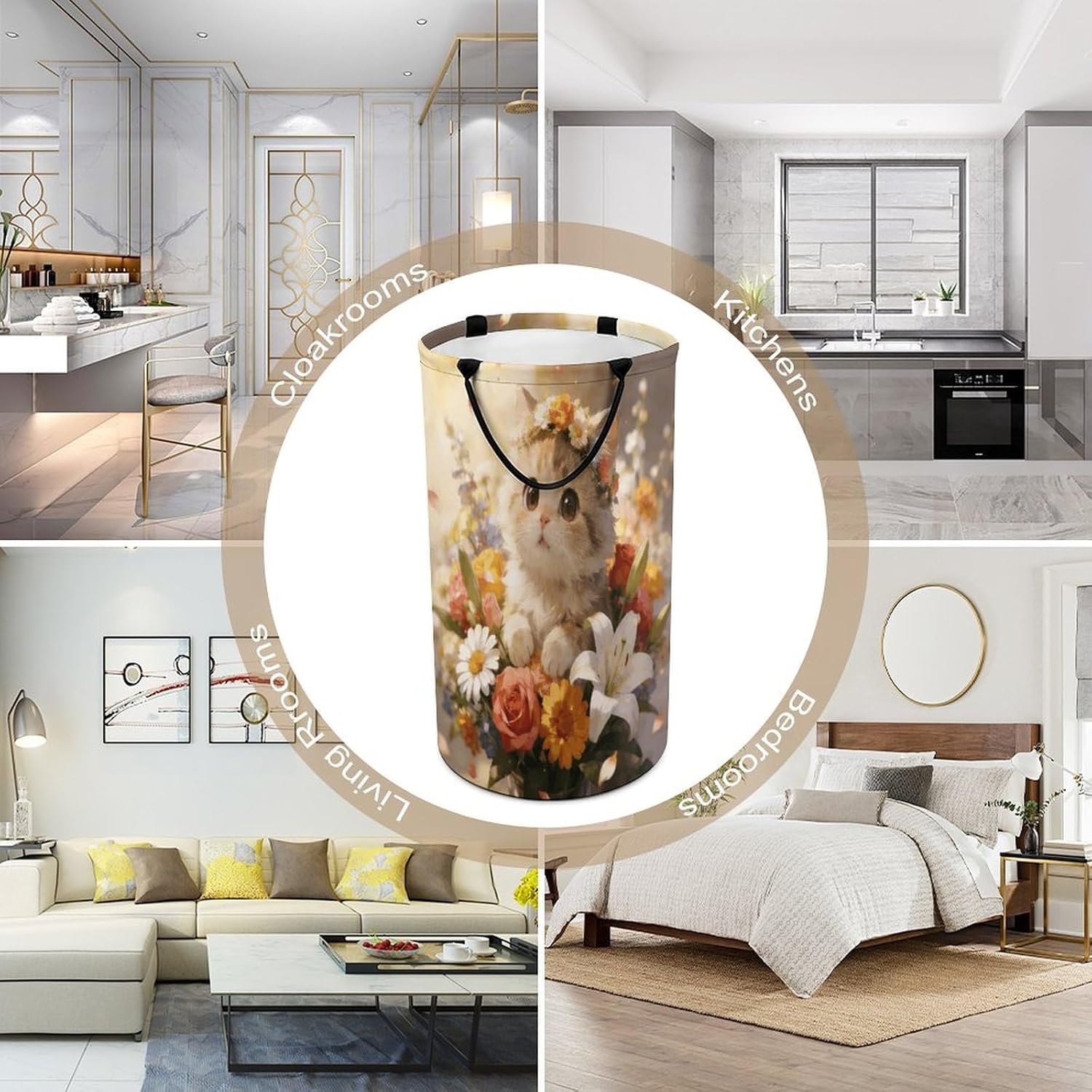 Flower Fell Into Miao's Arms. Laundry Hamper 86L Waterproof Collapsible Clothes Basket with Double Handles Freestanding Foldable Laundry Basket Large Clothes Hamper for Bathroom