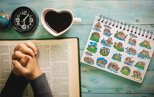 Miniatura 7 de McEtt Hojas de calcomanías del Arca de Noé, lindas calcomanías de historia bíblica de animales del arca de Noé para niños pequeños y estudiantes,