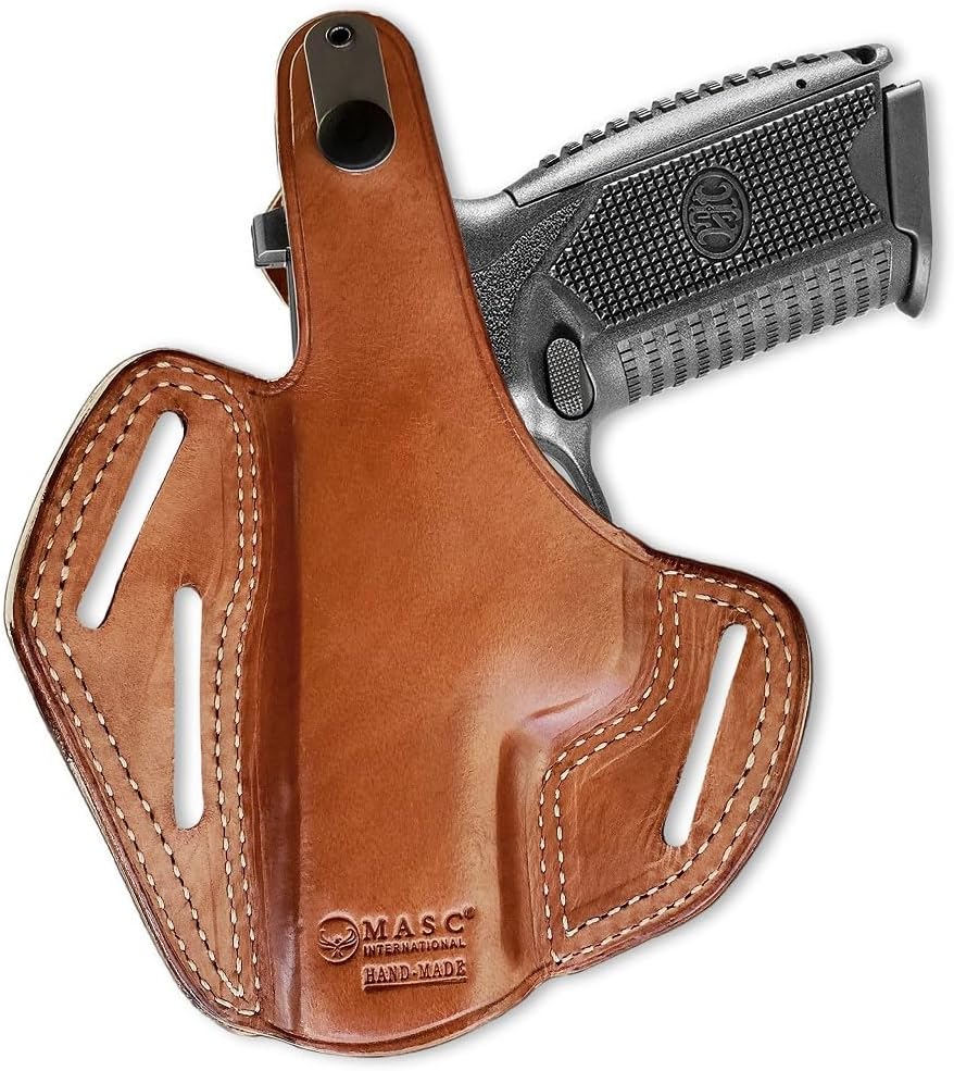 Masc Premium The Ultimate Leather OWB Pancake Holster Open Top Fits FN 509 9mm 4-inch, Right Hand Draw, Brown Color #1313#