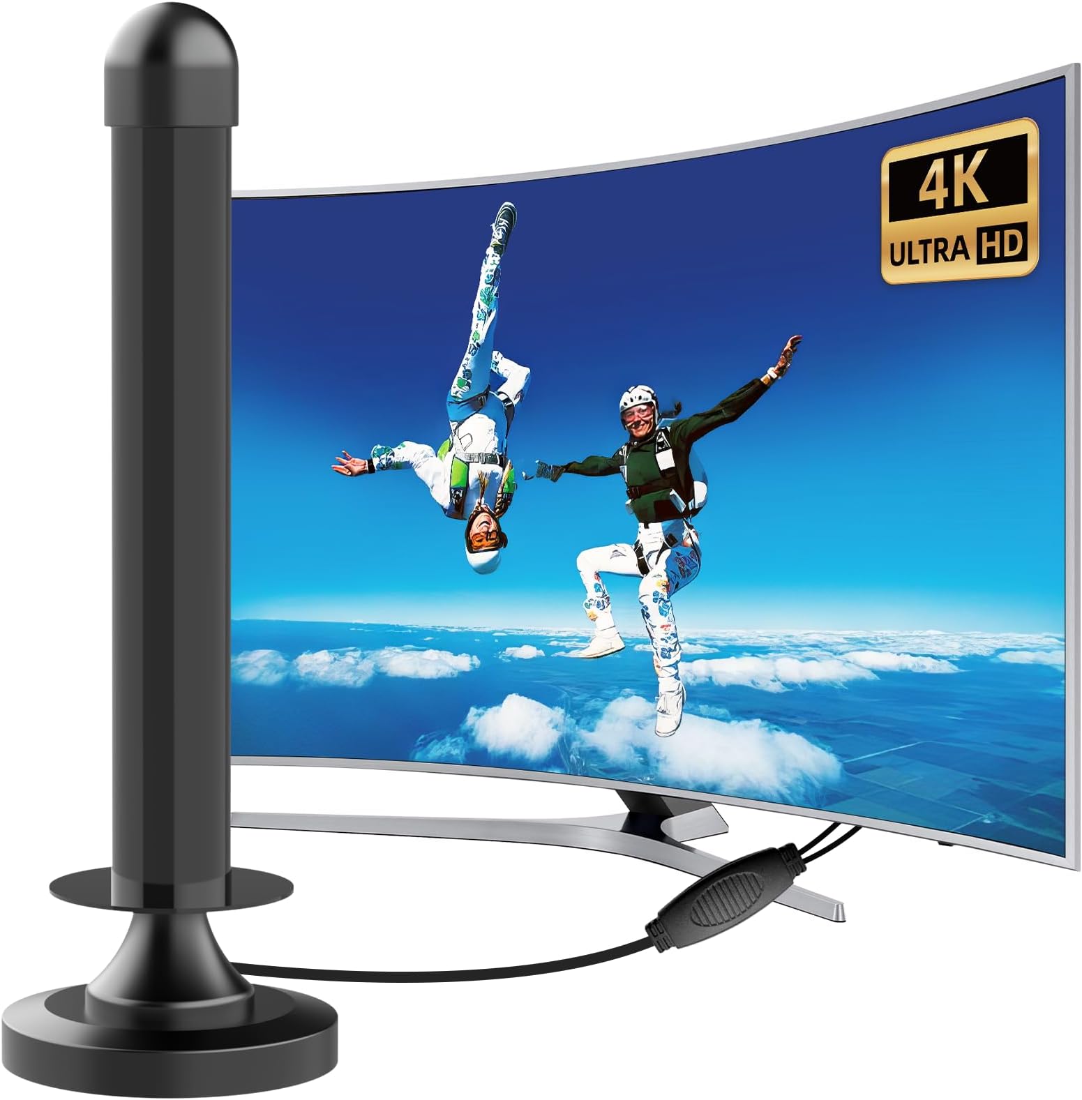 DTB TECHTV Aerial, Amplified TV Aerial with Signal Booster & Magnetic Base & Includes 9.8FT Coaxial Cable, Enjoy Freeview & 360° Amplified Reception in 4K 1080P HD Quality