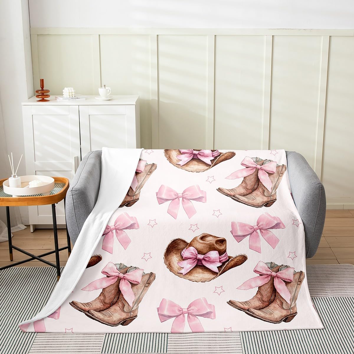 Castle Fairy Retro Western Flannel Blanket Baby 30"x40",Cowgirl Hat Boots Bed Sofa Blankets for Kids Boys,Pink Princess Bowknots Fuzzy Blanket Room Decor,Farmhouse Style Breathable Blanket image 2