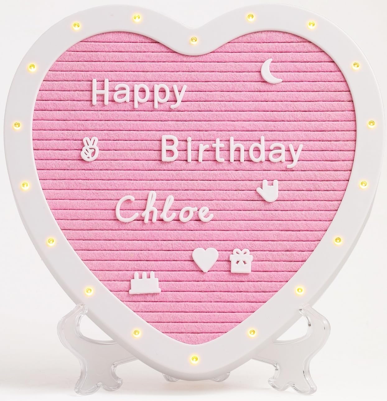 Heart-Shaped Felt Letter Board with Built-in LED Lights,10x10 Light-up Message Board with 663 Pre-Cut Letters,Cursive letters for Valentine’s Day Birthday Party,Pregnancy Announcement,Wedding