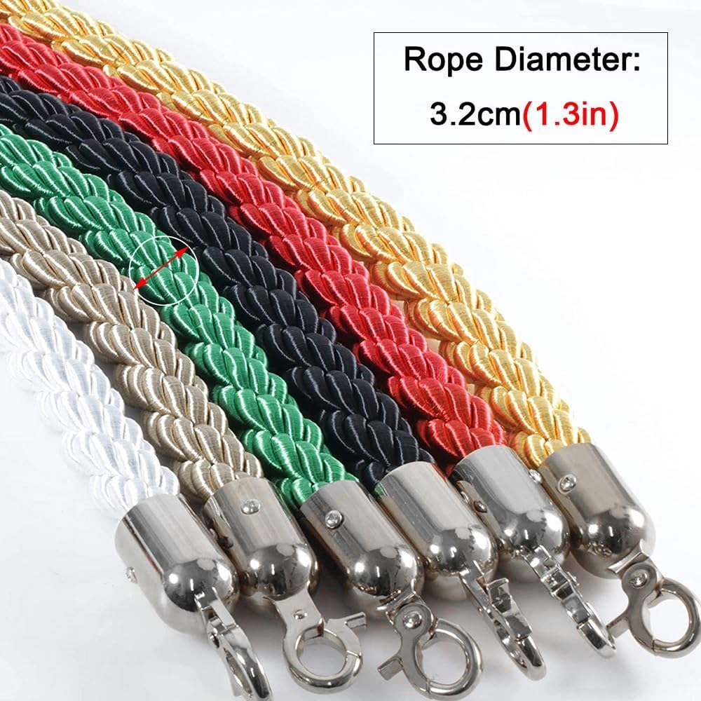 Crowd Control Barrier Ropes - Hemp Rope Queue Management Polished Snap Hooks Stanchion Queue Safety Ropes for Event Line Control and Post Barriers