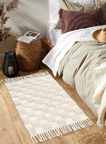 Miniatura 6 de Lanffia Alfombra bohemia copetuda a cuadros de 2 x 3 pies, color beige, lavable con borlas, para interiores, casa de campo, cocina, baño,