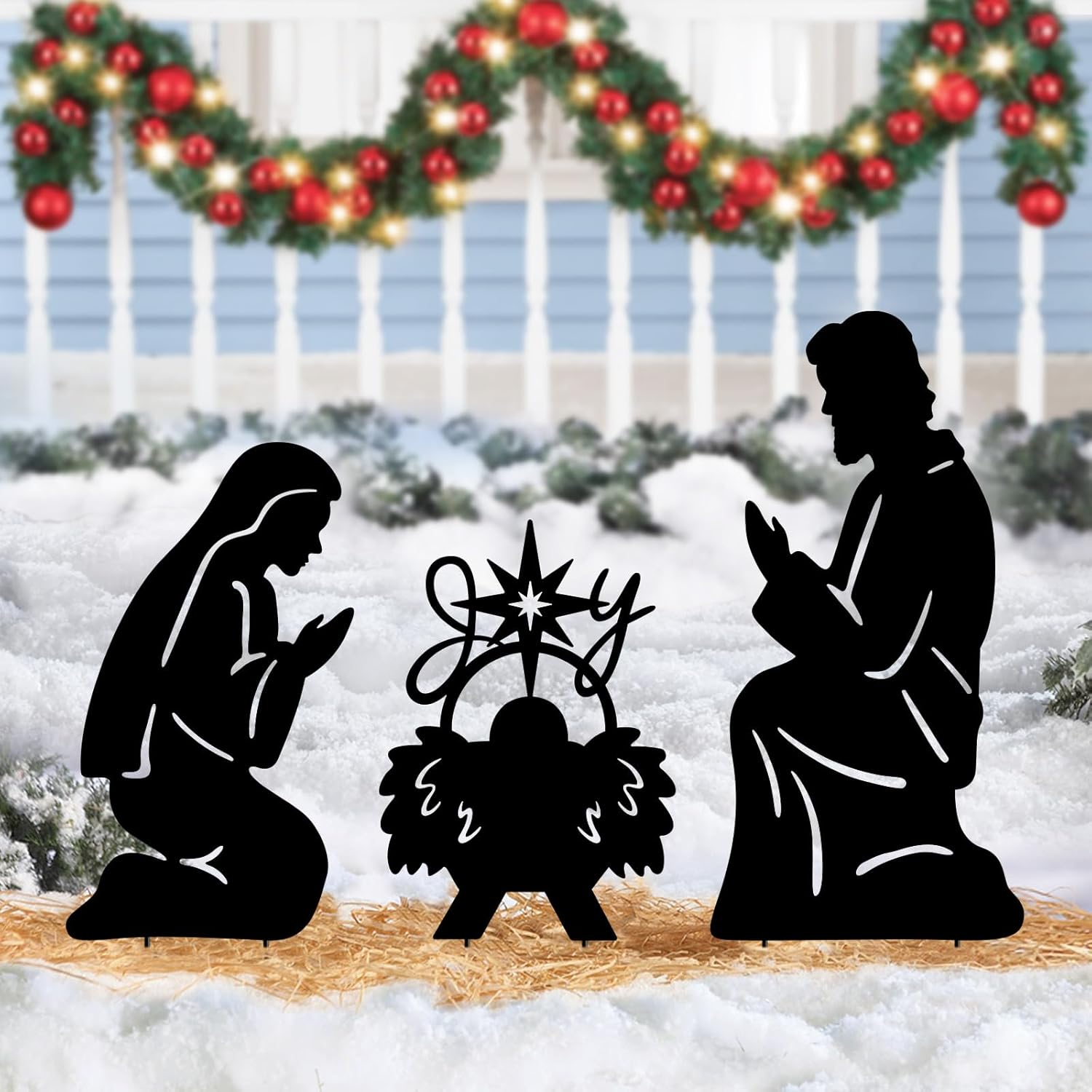 3Pack Metal Nativity Scene Silhouette Outdoor,Christmas Decorations Nativity Set Garden Stake for Outside,Holy Family Yard Deco