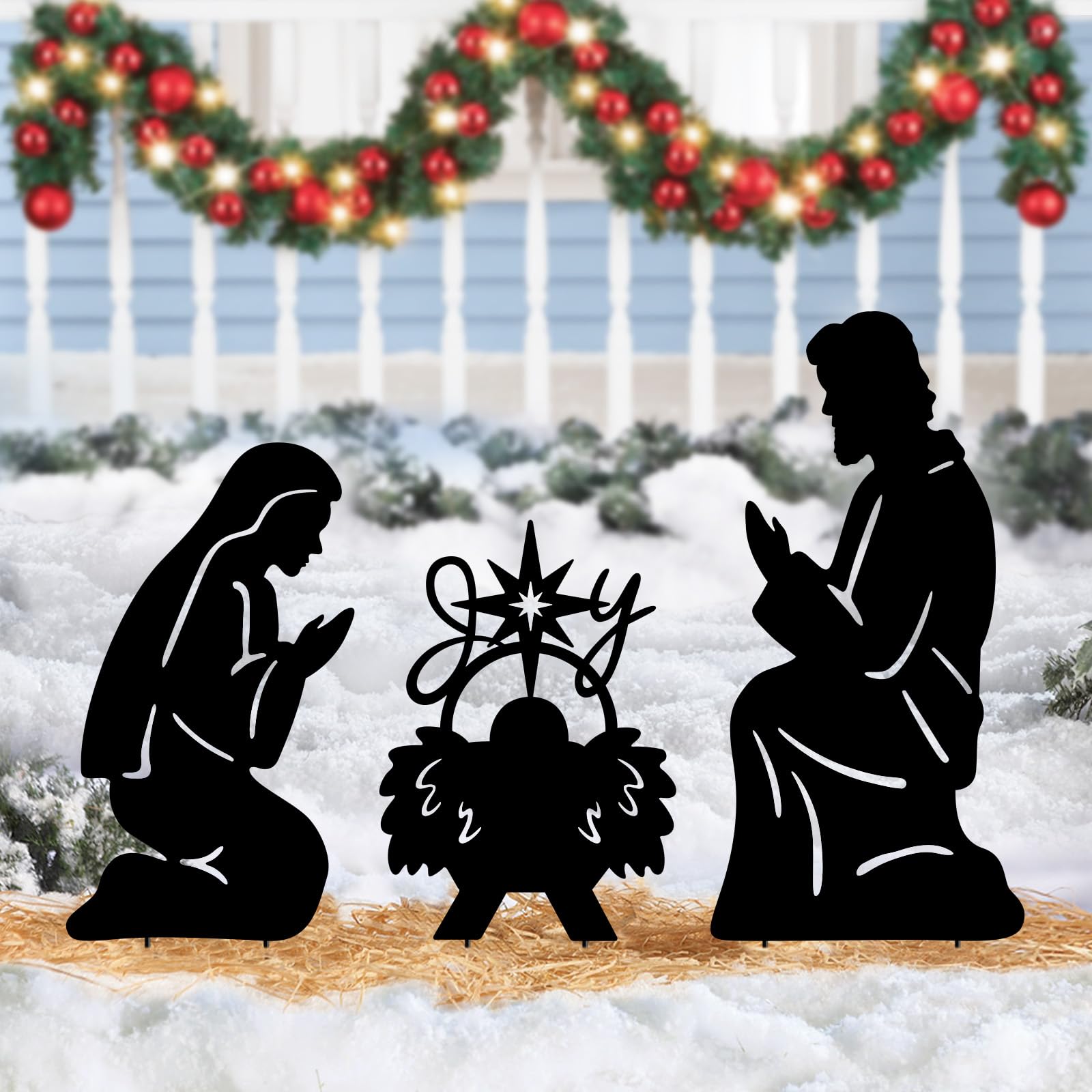 Yy Gardenia Nativity Scene-A 3Pack Metal Nativity Scene Silhouette Outdoor,Christmas Decorations Nativity Set Garden Stake For Outside,Holy Family Yard Decor