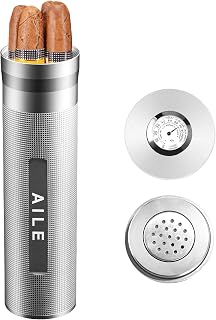 AILE Stainless Cigar humidor,Travel Cigar case, Silver Travel Cigar case Tube for 3 to 4 Cigars, Portable Cigar case, Cigar Hygrometer,Gift for man