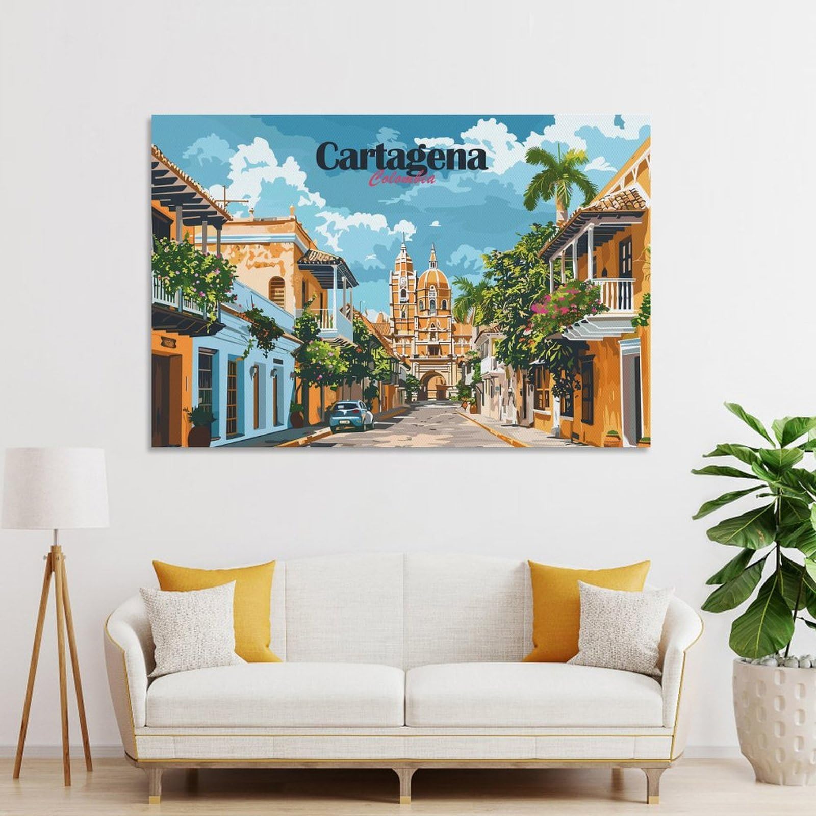 Junmoney Unframe-Style-18 Decorative Wall Artwork Cartagena Street Scene, 24X36inch(60X90cm), For New Homes, Bedrooms Or Workspaces, Canvas Artwork With Gifting Potential