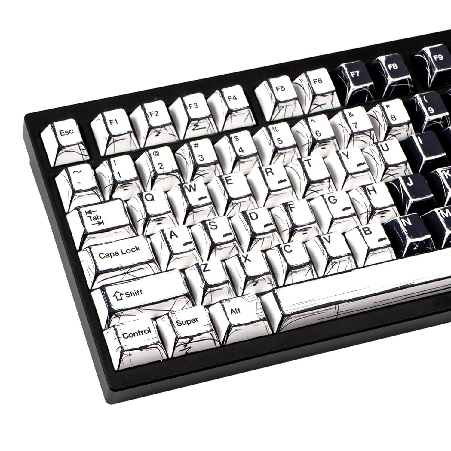 GEKUCAP Black and White Manga Theme Keycaps 136 Keys, Dye-Sublimation PBT Custom Keycap Set, Cherry Profile Keyboard Keycaps for 60% 65% 70% 75% 100% Cherry Gateron MX Switches Mechanical Keyboard