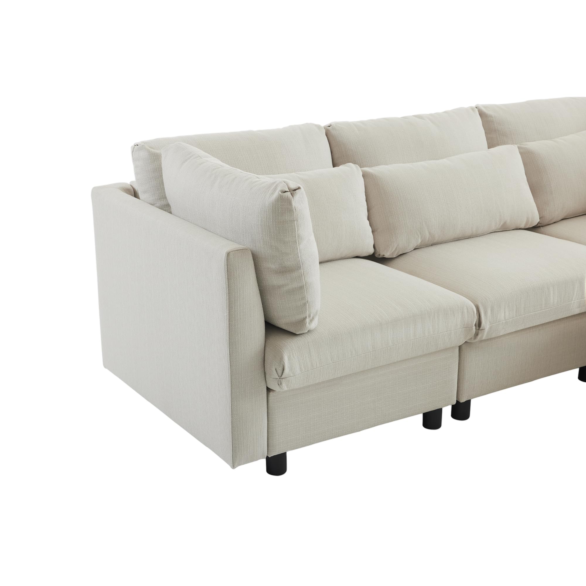 Divano 3 Posti Angolare a L con Poggiapiedi, Divano Soggiorno Salvaspazio (Beige)