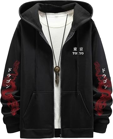 Floerns Mens Letter Print Long Sleeve Zip Up Hoodie Thermal Sweatshirt