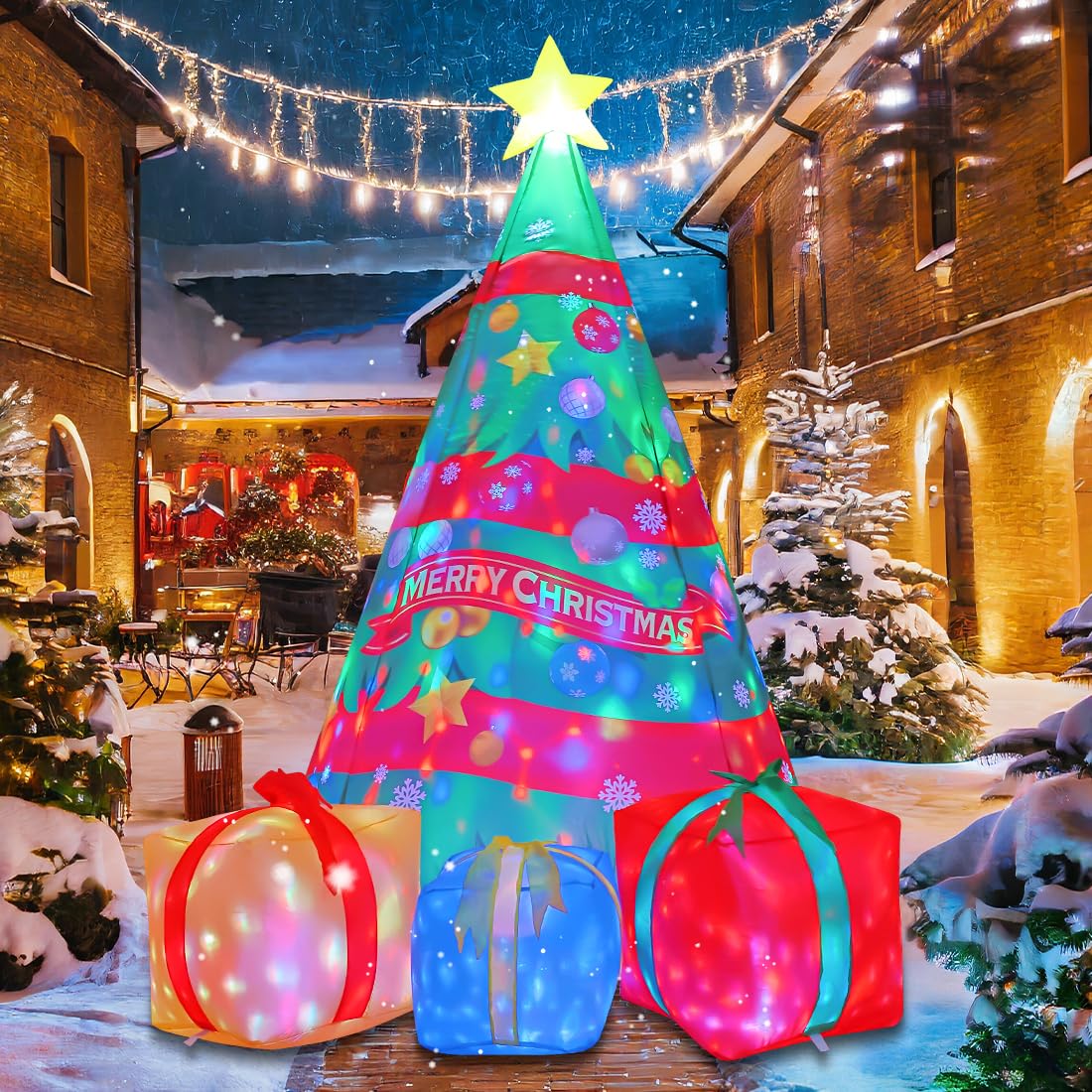 Comin Bonhomme de Neige Gonflable de Noël avec Une boîte, décoration de Cour Gonflable avec lumières LED intégrées pour Les Vacances, Les fêtes, Noël, la Cour, Le Jardin
