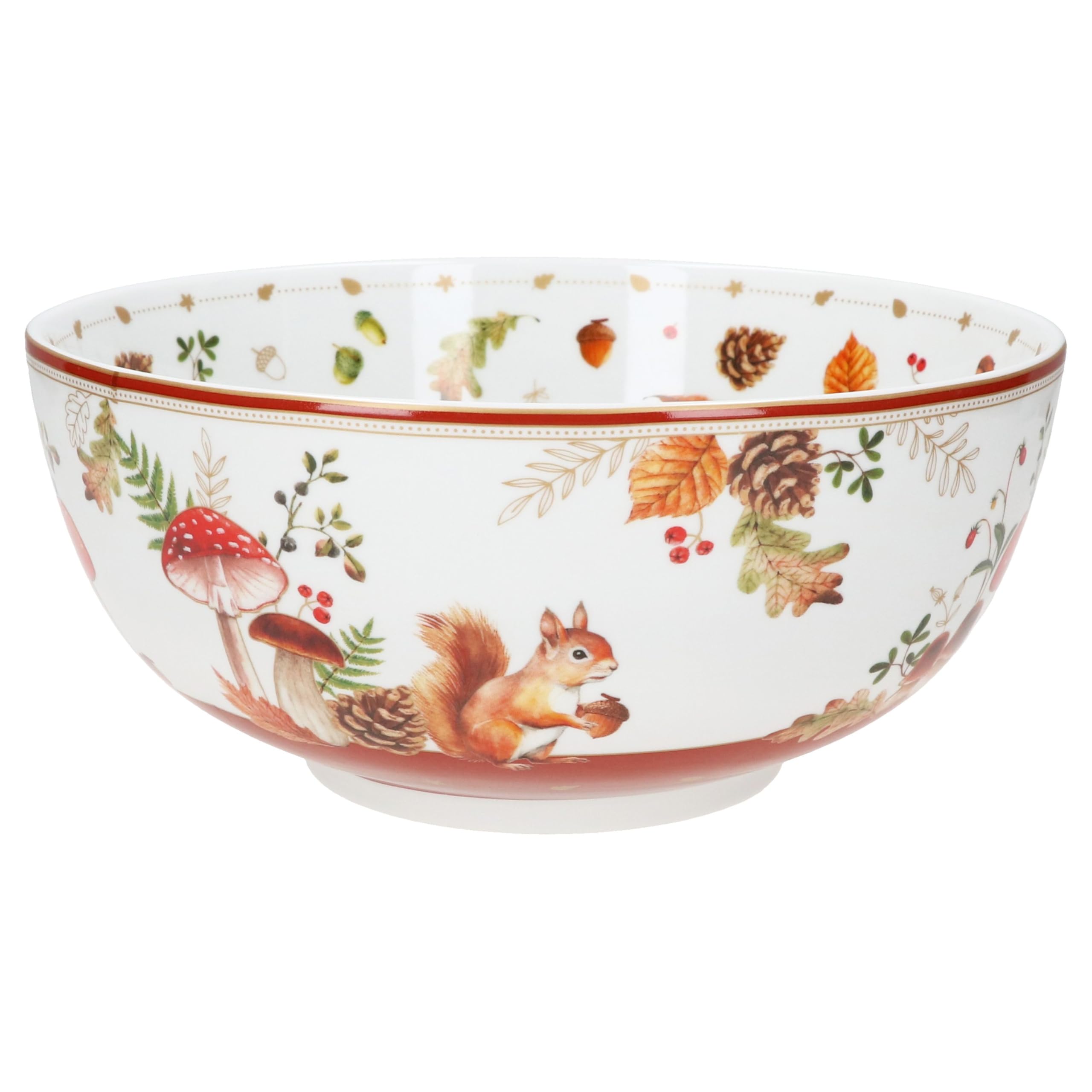 MamboCat Autumn Breeze - Ciotola da portata rotonda, diametro 23 cm, in porcellana, bianca con decorazione a fungo, insalatiera, ciotola per pasta, per autunno, buffet e tavola
