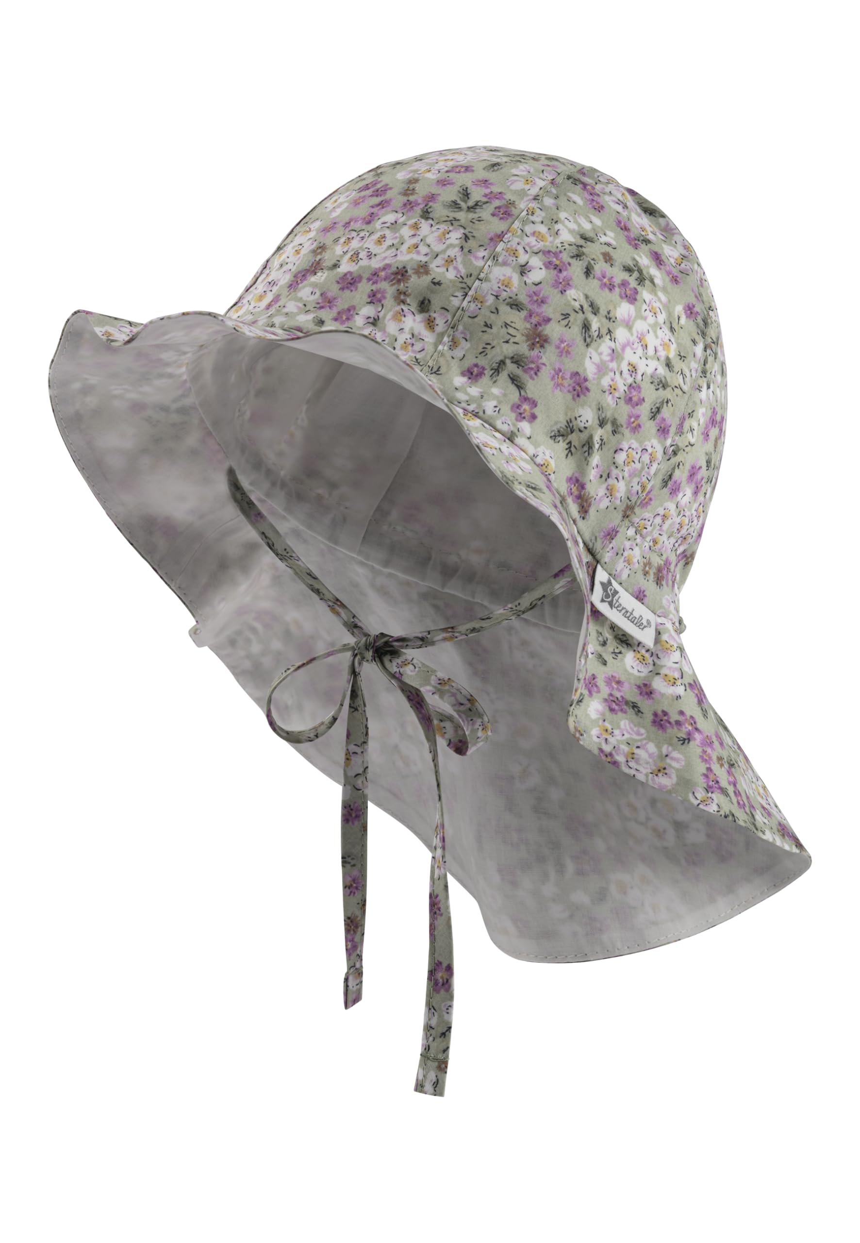 Sterntaler Sonnenhut Millefleurs mit Nackenschutz und Bindeband - Schirmmütze Baby gefüttert mit Batist (Bio) - Sommerhut Mädchen aus Baumwolle mit Größenregulierungsband UV30