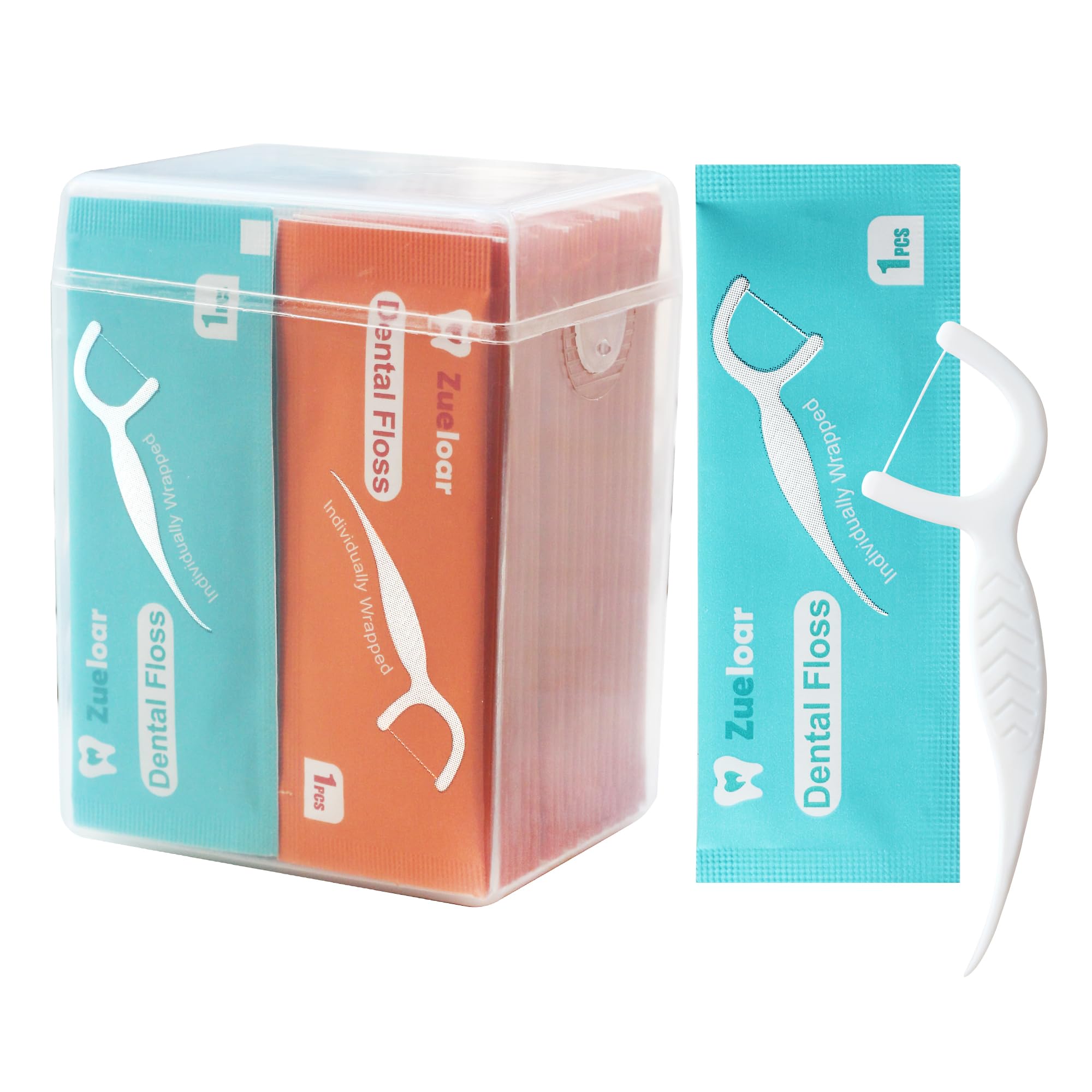 Individually Wrapped Dental Floss Picks Zueloar Floss Singles Case 50 Count Tooth Flossers for Travel Hotel Restaurant Party