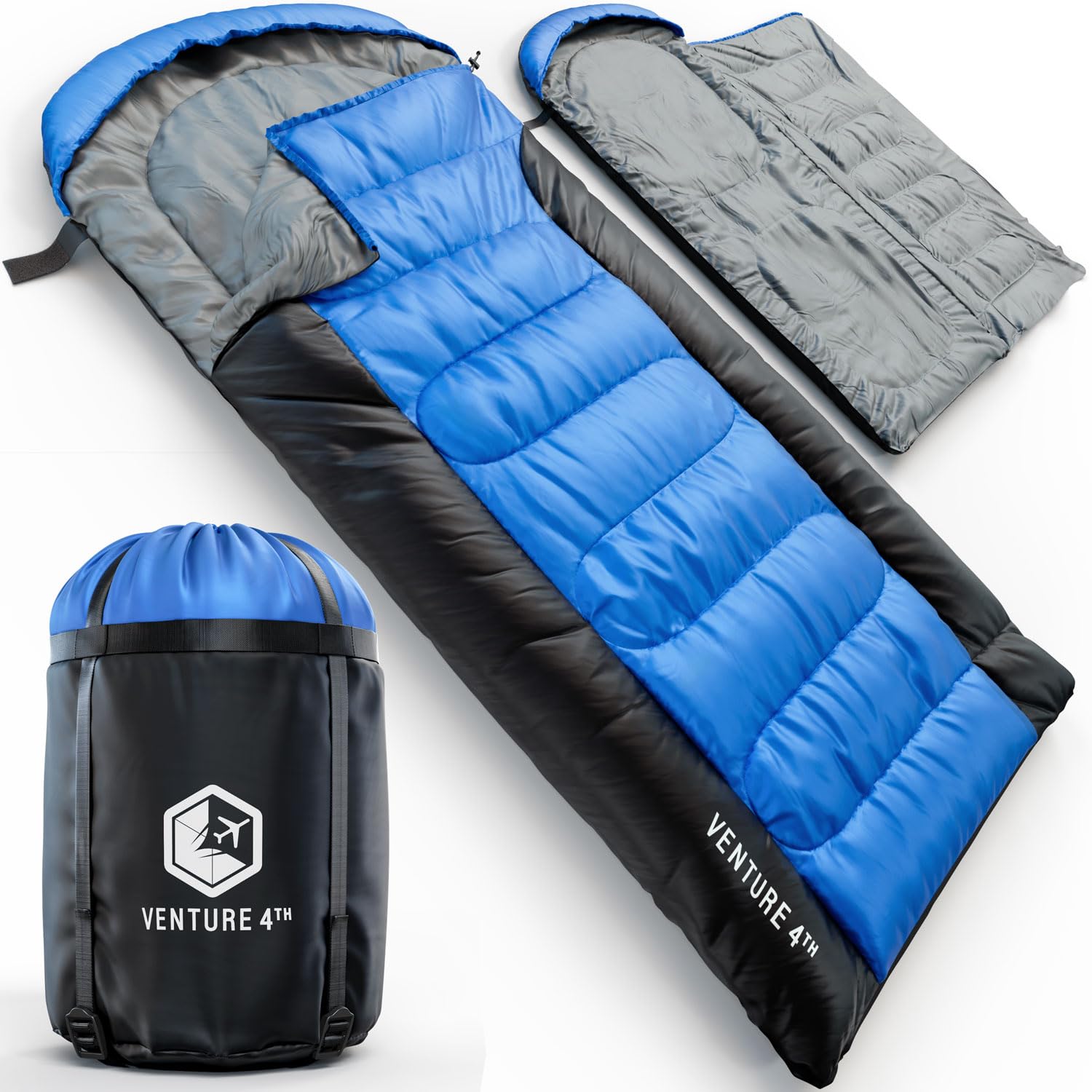 VENTURE 4TH Backpacking Sleeping Bag – XXL, Double and Single Sizes - Lightweight Warm & Cold Weather Sleeping Bags for Adults, Kids & Couples – Ideal for Hiking, Camping & Outdoor Adventures