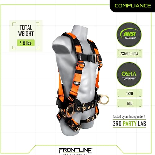 Miniatura 4 de FRONTLINE FALL PROTECTION Arneses + Anillo en D + Múltiples Estilos + Cumple con OSHA y ANSI